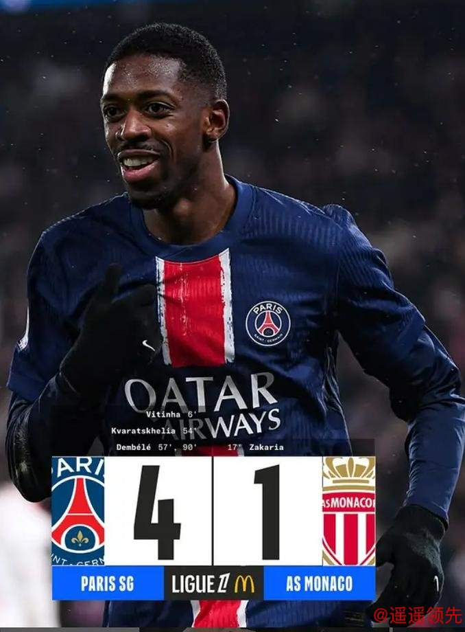 法甲-登贝莱梅开二度 巴黎4-1摩纳哥13分领跑