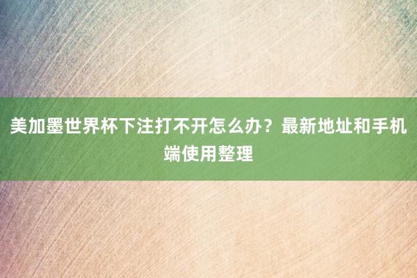 美加墨世界杯下注打不开怎么办？最新地址和手机端使用整理