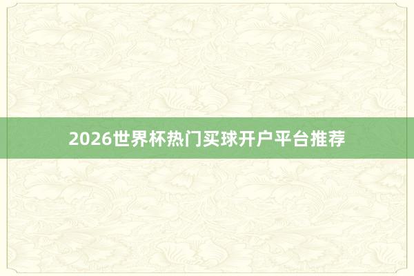 2026世界杯热门买球开户平台推荐