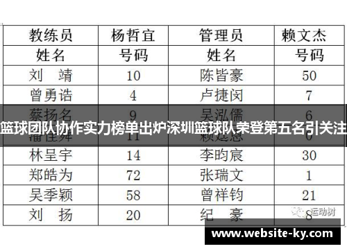 篮球团队协作实力榜单出炉深圳篮球队荣登第五名引关注
